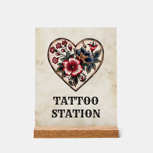 タトゥーステーションレトロフラッシュセーラーハートパーティー アクリルサイン (正面)