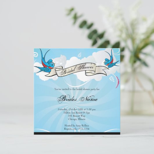 タトゥースワローズとスクロールブライダルシャワー招待状 招待状 (スタンド正面)