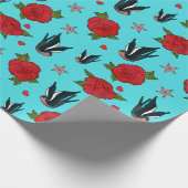 タトゥースワローズとバラロカビリー誕生日 ラッピングペーパー (角)