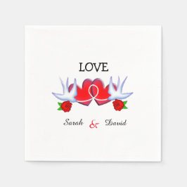 タトゥースワローハートとバラデザイン スタンダードカクテルナプキン