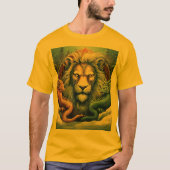 タトゥーデザインライオンと雪の上の龍 Tシャツ (正面)