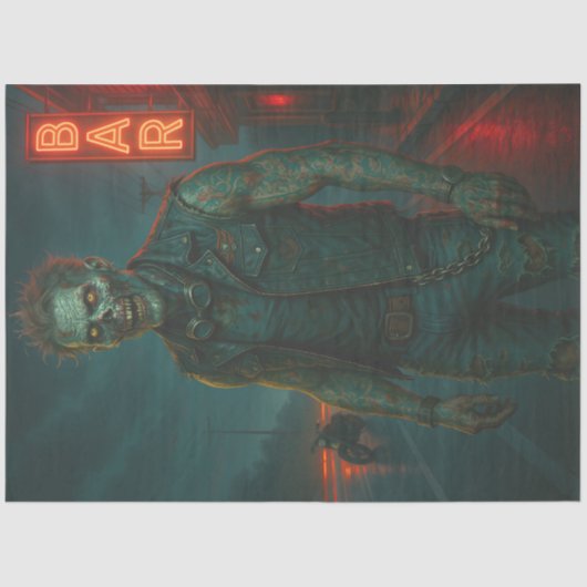 タトゥードゾンビバイクもしくは自転車に乗る人 | ゴシック様式ハロウィン完全に死んでいなー 薄葉紙 (正面)