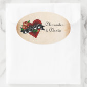 タトゥーハートとバラカスタム 楕円形シール (バッグ)