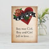 タトゥーハートとバラ結婚式招待状 招待状 (スタンド正面)