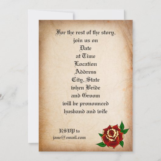 タトゥーハートとバラ結婚式招待状 招待状 (裏面)