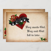 タトゥーハートとローズの結婚式招待状 招待状 (正面/裏面)