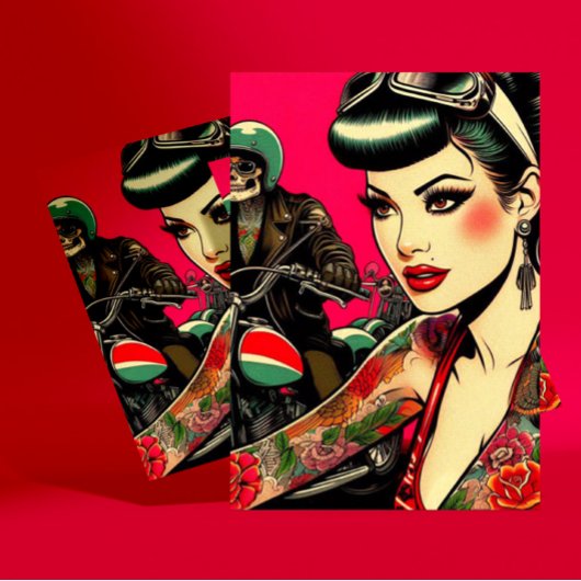 タトゥーバイクもしくは自転車に乗る人ガール ポストカード