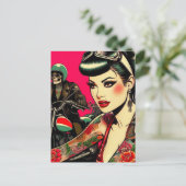 タトゥーバイクもしくは自転車に乗る人ガール ポストカード (スタンド正面)