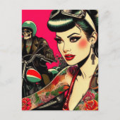 タトゥーバイクもしくは自転車に乗る人ガール ポストカード (正面)