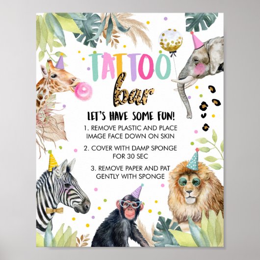 タトゥーバーサファリパーティー動物ガール誕生日 ポスター (正面)