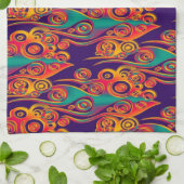 タトゥーパターンアート – 炎と円 キッチンタオル (折り畳み)