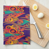 タトゥーパターンアート – 炎と円 キッチンタオル (四つ折り)