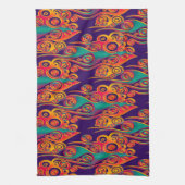 タトゥーパターンアート – 炎と円 キッチンタオル (縦)