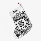 タトゥーパーソナライズされたスタイル白黒モノグラム スモールクリスマスストッキング (裏面 (吊り時))