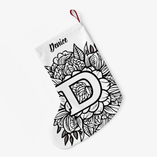 タトゥーパーソナライズされたスタイル白黒モノグラム スモールクリスマスストッキング (裏面 (吊り時))