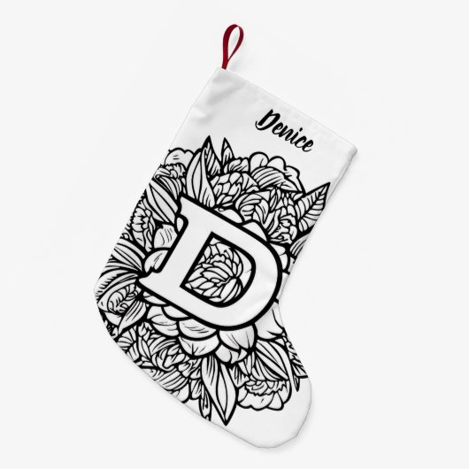 タトゥーパーソナライズされたスタイル白黒モノグラム スモールクリスマスストッキング (正面 (吊り時))