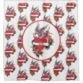 タトゥーパーソナライズされたラブバードハートバスルーム シャワーカーテン (正面)