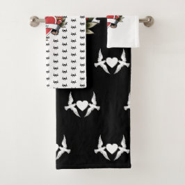 タトゥーパーソナライズされたラブバードハート バスタオルセット