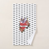 タトゥーパーソナライズされたラブバードハート バスタオルセット (ハンドタオル)