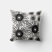 タトゥーヒマワリフローラ白黒タトゥーフラワー クッション (正面)