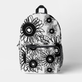 タトゥーヒマワリフローラ白黒タトゥーフラワー プリントバックパック (正面)