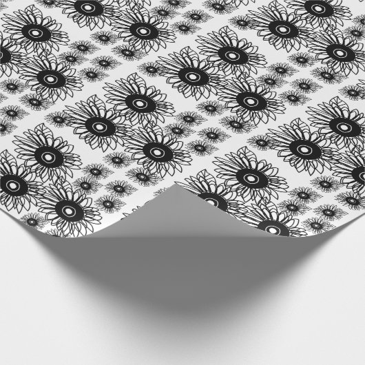 タトゥーヒマワリフローラ白黒タトゥーフラワー ラッピングペーパー (角)