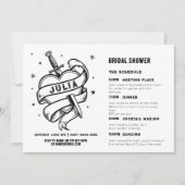 タトゥーブライダルシャワーパーティー白黒ハート 招待状 (正面)