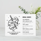 タトゥーブライダルシャワーパーティー白黒ハート 招待状 (スタンド正面)