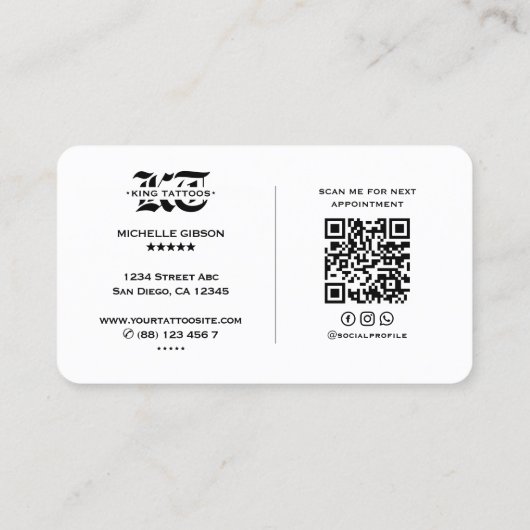 タトゥーミニマルトアーティストモダンゴシックホワイト 名刺 (裏面)