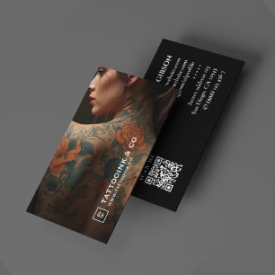 タトゥーミニマルリストロゴTattoo Artistフォトブラック 名刺