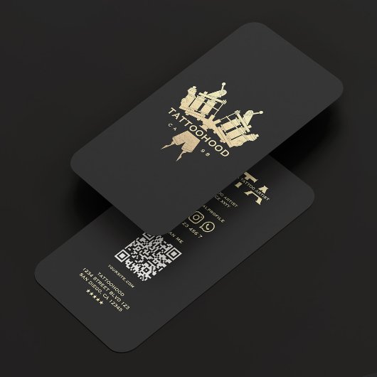 タトゥーモダンアエレガントアーティストブラック金ゴールドモノグラム 名刺