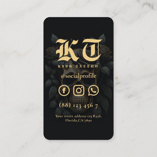 タトゥーモダンアーティストスカルブラック金ゴールドモノグラム 名刺 (裏面)