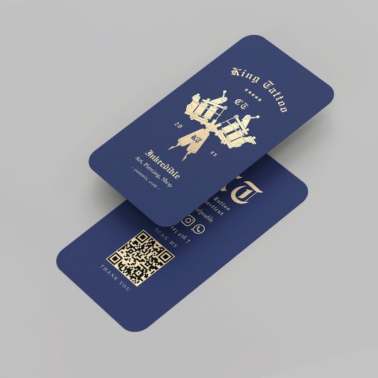 タトゥーモダンアーティストタトゥーショップ金ゴールドブルーQR 名刺