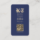 タトゥーモダンアーティストタトゥーショップ金ゴールドブルーQR 名刺 (裏面)