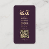 タトゥーモダンアーティストモノグラムダークパープル金ゴールド 名刺 (裏面)