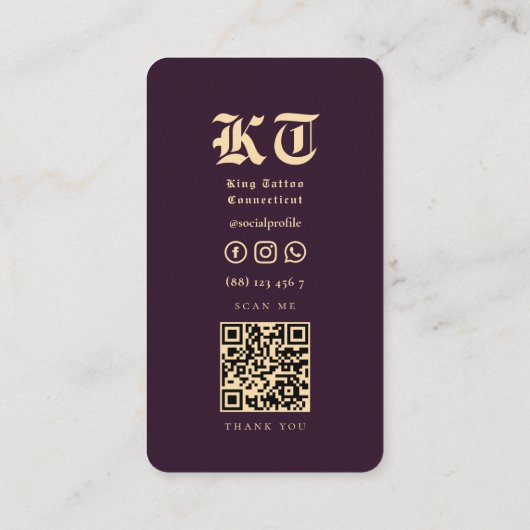 タトゥーモダンアーティストモノグラムダークパープル金ゴールド 名刺 (裏面)