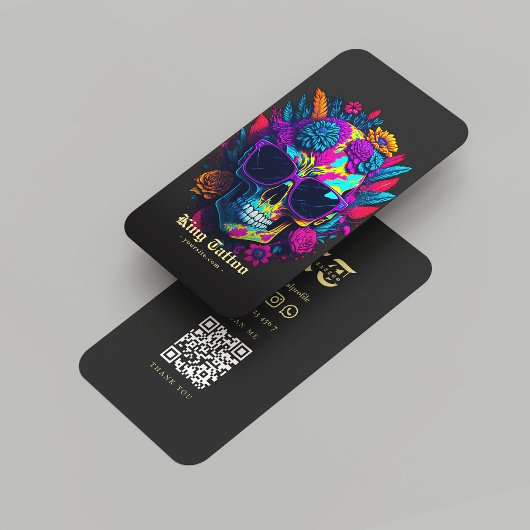 タトゥーモダンアーティストモノグラムブラック金ゴールド 名刺