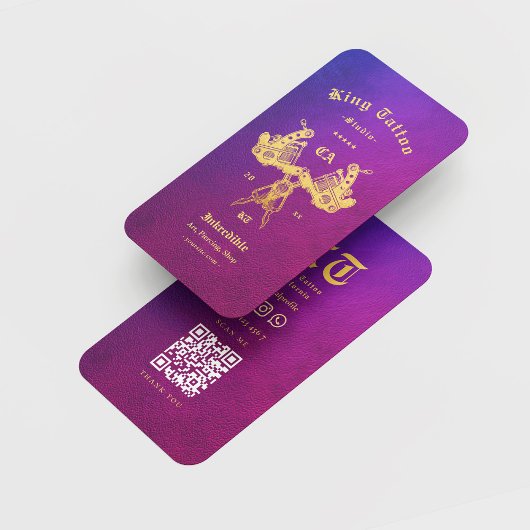 タトゥーモダンアーティストレトロブルーパープル金ゴールド 名刺