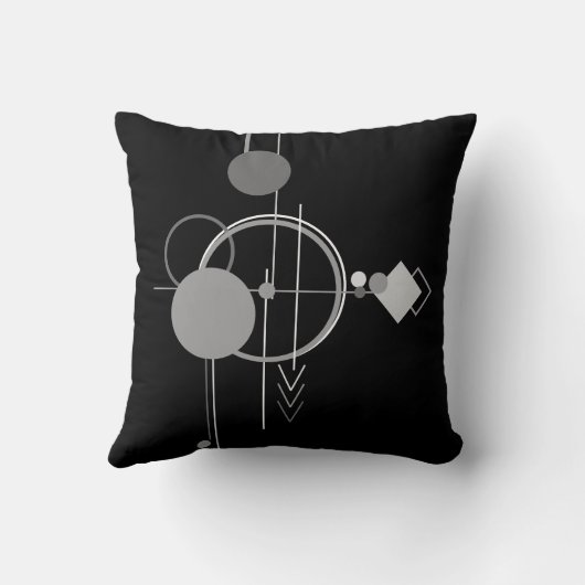タトゥーモダンアールデコ |ブラックとグレーのミニマリズム クッション (裏面)