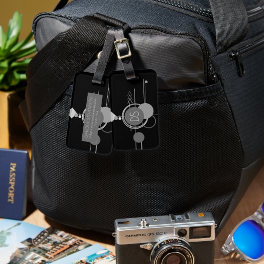 タトゥーモダンアールデコ | モノクロシンプルカスタム ラゲッジタグ (正面&裏面)