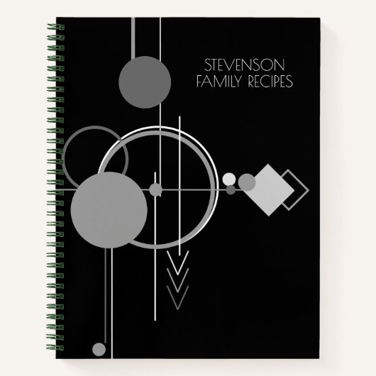 タトゥーモダンアールデコ | 白黒レシピ ノートブック (正面)