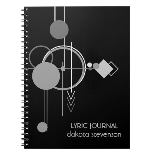 タトゥーモダンアールデコ | 黒とグレーの歌詞 ノートブック (正面)