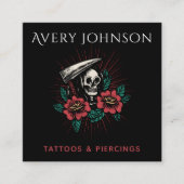 タトゥーモダン&ピアス怖いフローラスケルトン スクエア名刺 (正面)