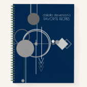タトゥーラインアート |ネイビーブルーグレーお気に入りのレシピ ノートブック (正面)