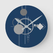 タトゥーラインアート |抽象芸術ネイビーブルーチャコールグレー ラウンド壁時計 (正面)