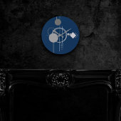 タトゥーラインアート |抽象芸術ネイビーブルーチャコールグレー ラウンド壁時計