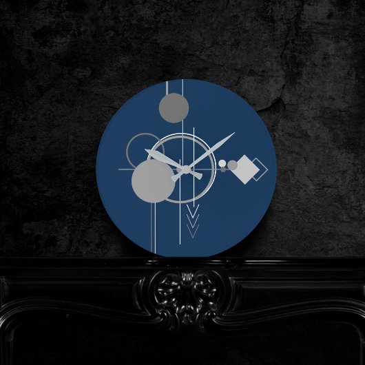 タトゥーラインアート |抽象芸術ネイビーブルーチャコールグレー ラウンド壁時計