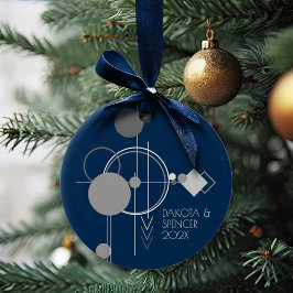 タトゥーラインアート | Bohemian Navy Blue Gray Keepsake セラミックオーナメント