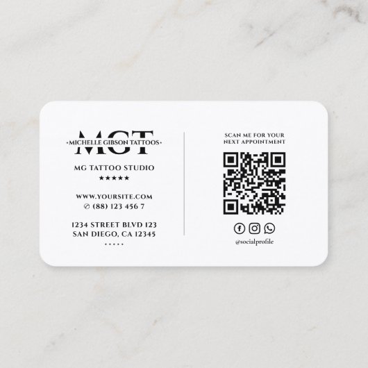タトゥー作家タトゥー白ミニマル色 名刺 (裏面)