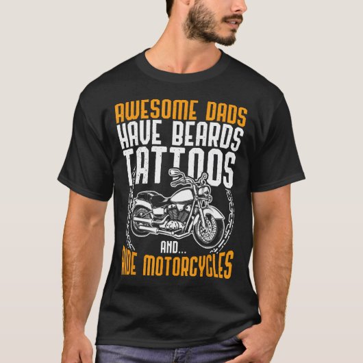 タトゥー入りのパパ バイク ファーザーズデイ 冗談 Tシャツ (正面)